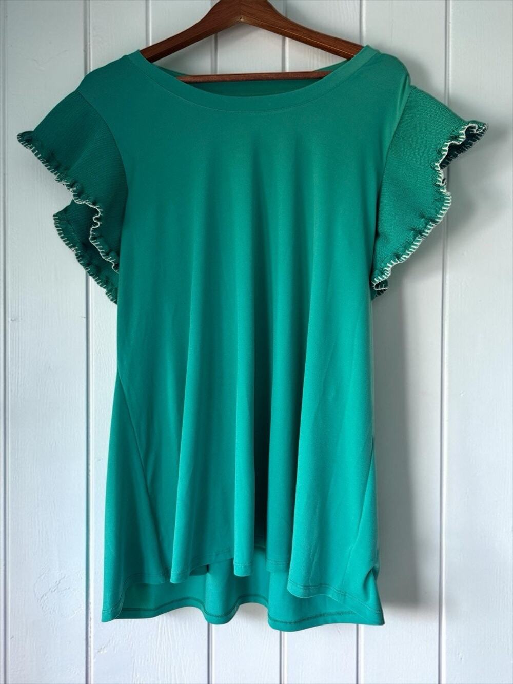 Lane Bryant Women's Green Knit Top Ruffle Flutter Short Sleeve Size 18/20